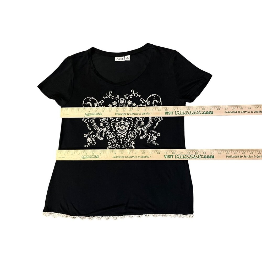 Cato T-Shirt Womens M Used Black Beige Lace - Picture 9 of 13